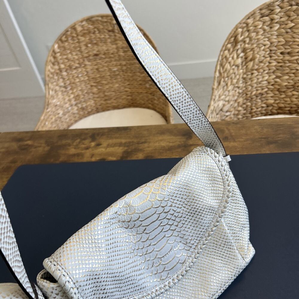 Aimee Kestenberg All For Love Leather Cream & Gold Python Crossbody Bottom Studs - Picture 9 of 12